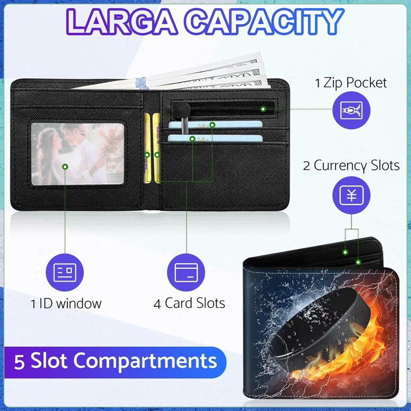 ZHIMEBYE Boys Wallet for Kids, Cool Kids Wallet for Boys Ages 8-10 9-12 11-15, Funny Ice Hockey Leather Bifold Rfid Blocking, Coin Pocket Id Window for Teen Men Youth Guys Birthday Christmas Gifts - Image 4